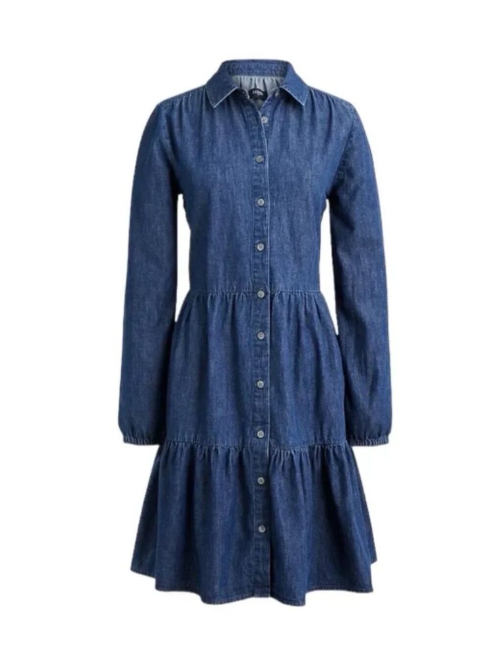 J Crew Chambray Shirt Dress‎ Blue Denim Button Front Tiered Mini size 4 - Picture 2 of 9